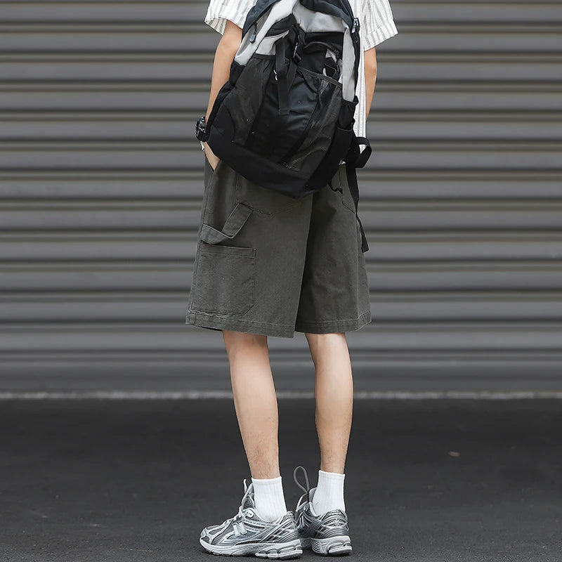American High Street Cargo Shorts for Men Summer Japanese Retro Five-point Pants Pure Cotton Loose Tooling Outdoor Hiking Pants