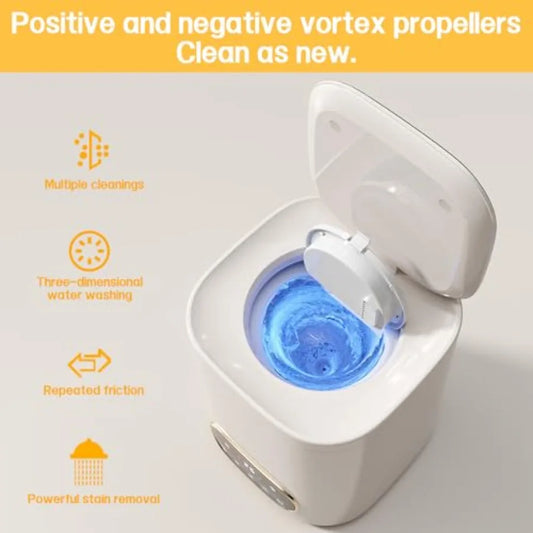 Portable fully automatic washing machine for apartments, dorms, RVs travel; ABS plastic body; white; 9L capacity, LCD touch con