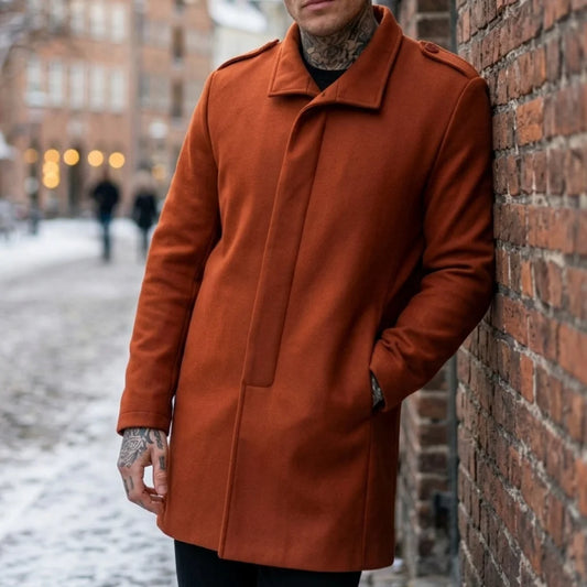 New Winter Men's Invisible Button Trench Coat | Single-Breasted Mid-Length Windproof Jacket | Business Casual Street Style Coat