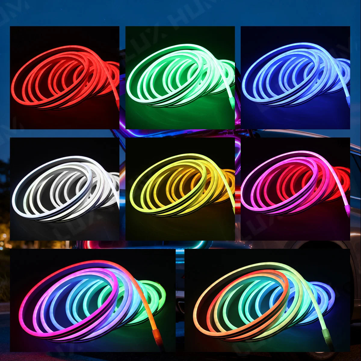 Dynamic Flowing Car Trunk Light Strip for SUV 400cm Flexible Multi-Color RGB Neon Atmosphere Light 12V App Control Ambient Lamp