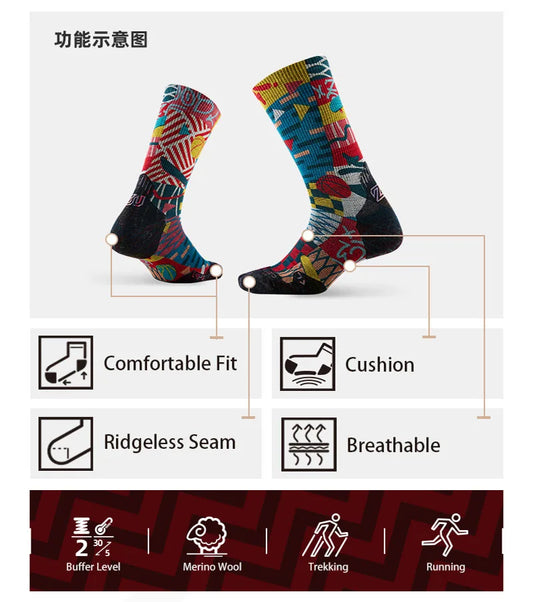 1/3 Pair ZEALWOOD Merino Wool Running Socks Men's Women's Outdoor Trekking Hiking Cushion Sports Socks Compression Breathable