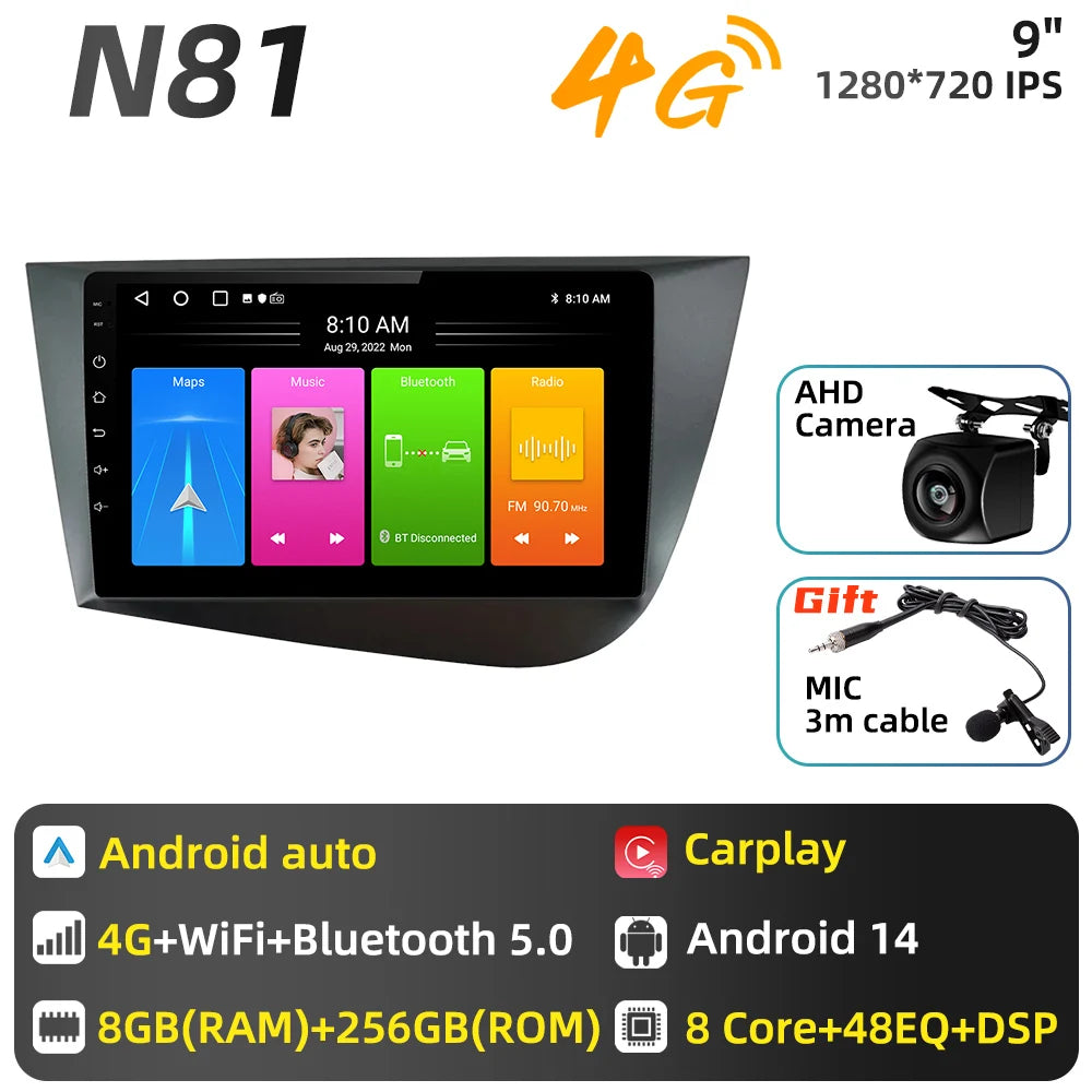 Carplay For Seat Leon 2 MK 2 2005 - 2012 Car Radio Car Multimedia Player Android Auto GPS Navigation Head Unit Stereo 2 Din 4G
