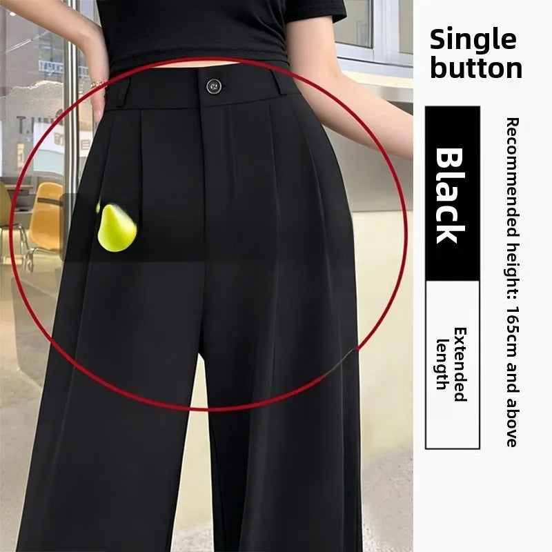 High Waist Straight Leg Suit Pants Women's Summer Thin Large Size Fat MM Hip Covering Slim Wide Leg Trousers Korean Style