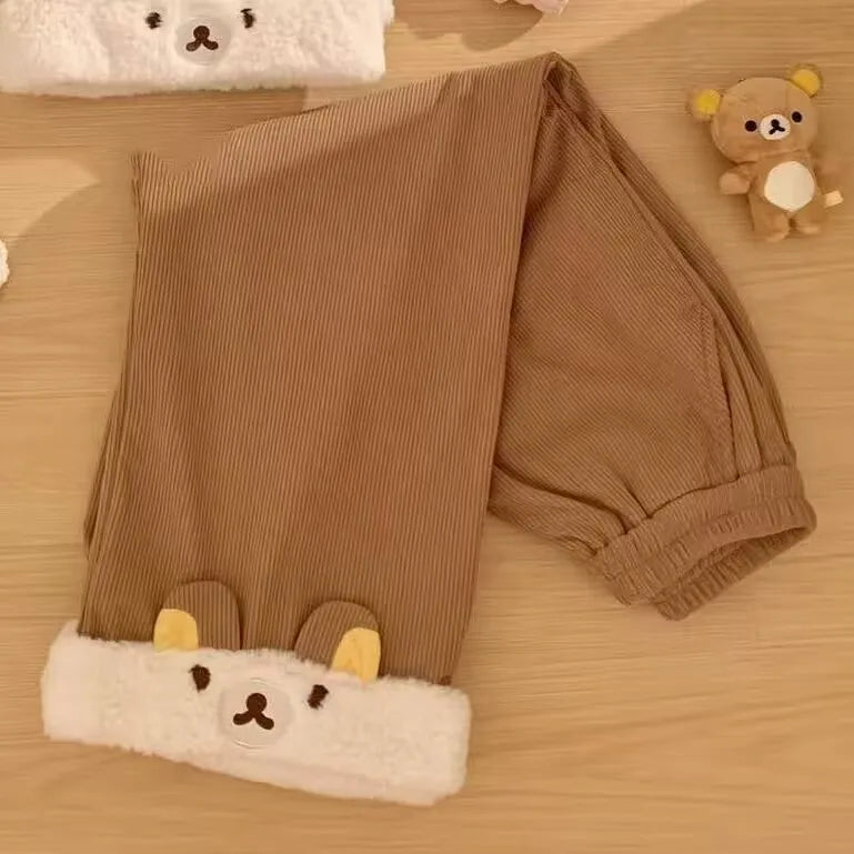 Cute Bear Hooded Zipper Jacket Sweatshirt Set Long Sleeve Autumn Winter Outfit Straight Leg Pants Medium Length Skirt
