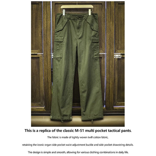 Vintage M51 Multi-Pocket Tactical Pants, Men's Pure Cotton Cargo Pants, Outdoor Casual Long Pants for Spring, Autumn and Winter