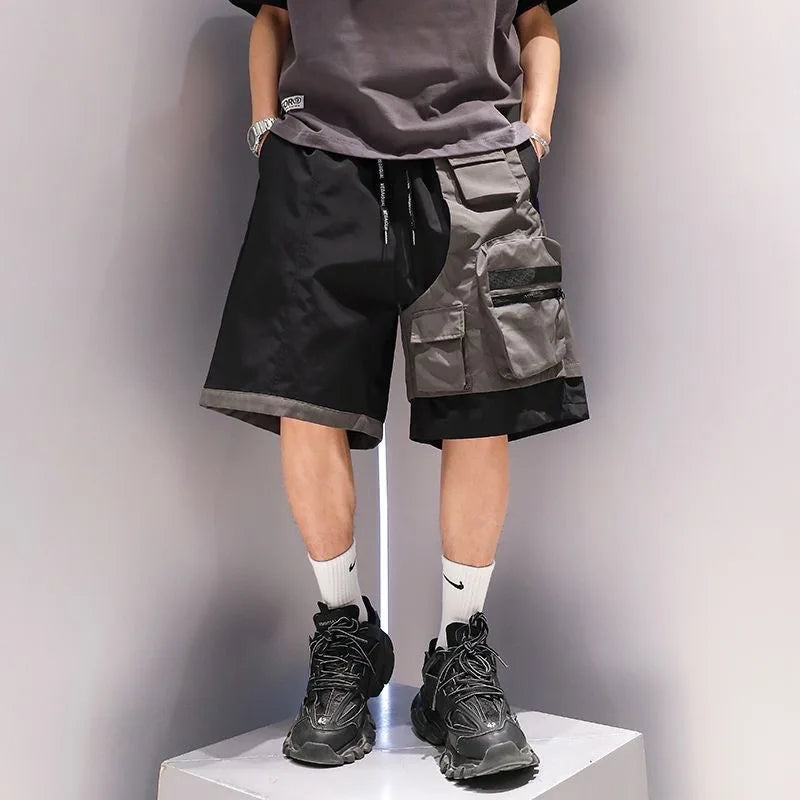 American High Street Retro Color Block Workwear Shorts Men's Summer Loose Outdoor Quick Dry 5-Quarter Pants Trendy Mid-Pants
