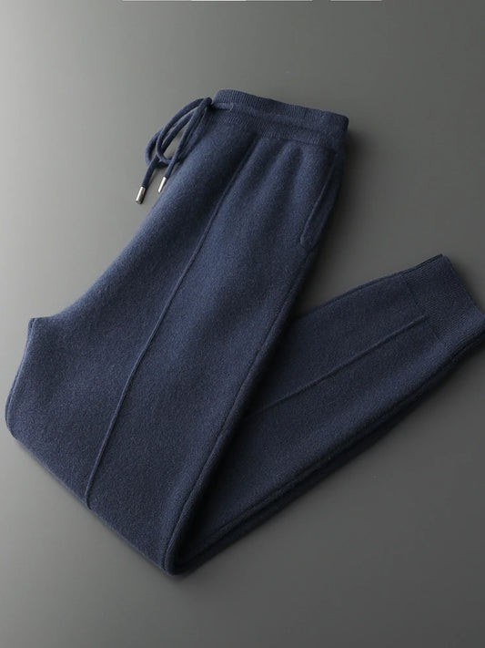 Men's Cashmere Pants Smart Casual Pencil Pants Autumn Winter Thick Soft Warm Trousers 100% Merino Wool Knit Pants Korean Style