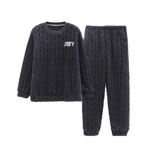 Autumn and Winter New Men's Coral Fleece Thermal Underwear Pajamas Homewear Suit Teenagers Thickened Facecloth Pajamas Homewear