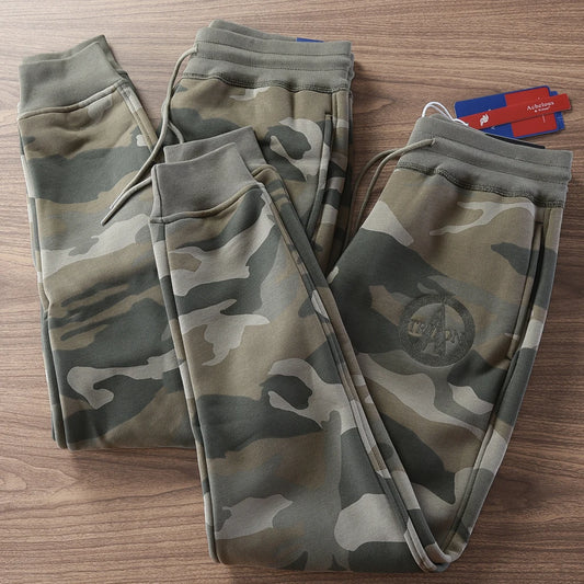 Winter American Retro Thickened Velvet 3D Letter Camouflage Sweatpants Men's Fashion Drawstring Sports Casual Ankle-tied Pants