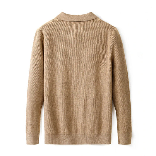 New Men's Shirt Collar Sweater, Business Slim Cashmere Textile Polo Top, Gentleman Thickened Warm and Simple Fashion Pullover
