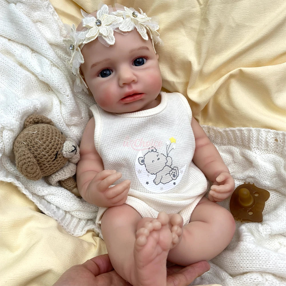 18Inch Handmade Lifelike Silicone Reborn Baby Open Mouth Doll Soft Waterproof Artistic Model Exquisite Texture Details for Gift