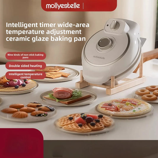 220V mollyestelle Electric Breakfast Maker for Egg Waffle Sandwich Pancake with Timer