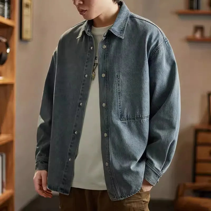Heavy Industry Washed Denim Jacket Men's Spring and Autumn New Trendy Brand Handsome Tooling Jacket Loose Retro Denim Shirt