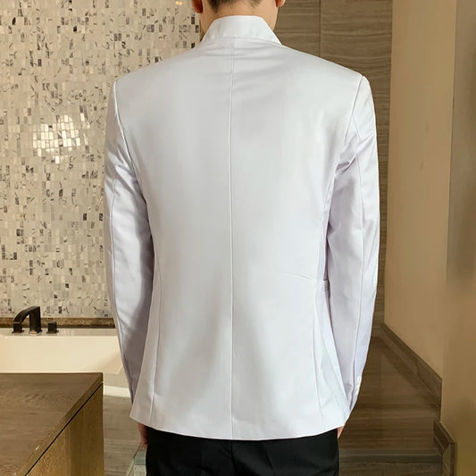 Blazer Men's Zhongshan Suit, Fashionable Business Wedding, Slimming Gentleman, Casual High Upright Suit, Stand-up Collar Blazer
