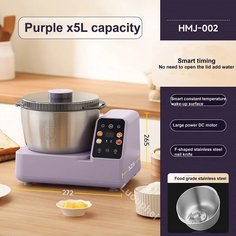5L Auto Dough Kneading Machine Home 304 Stainless Steel Timing Dough Mixer Multi-functional Fermentation Integrated Kitchen Tool