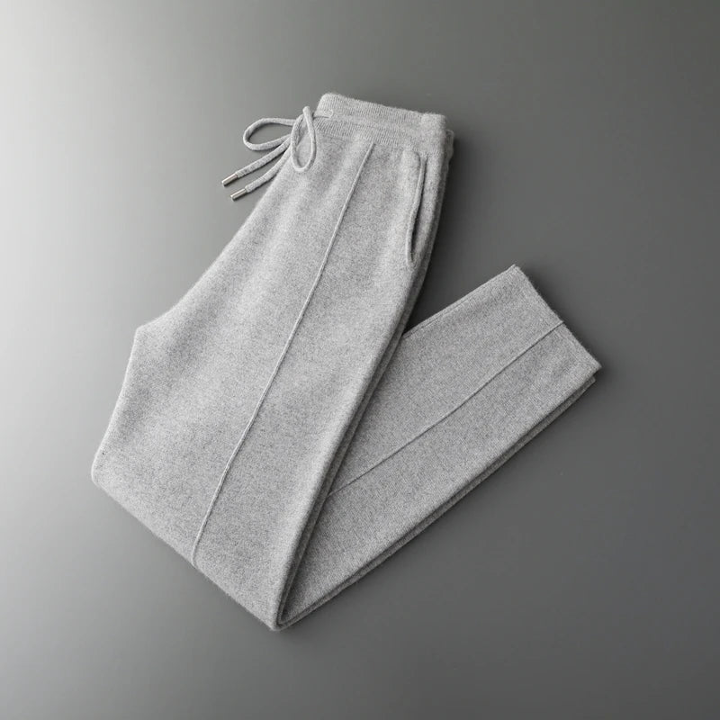 MVLYFLRT 2026 Men's Autumn Winter Elastic Waisted Knitted Pants 100% Cashmere Small Leg Casual Straight Leg Thickened Warm 2472