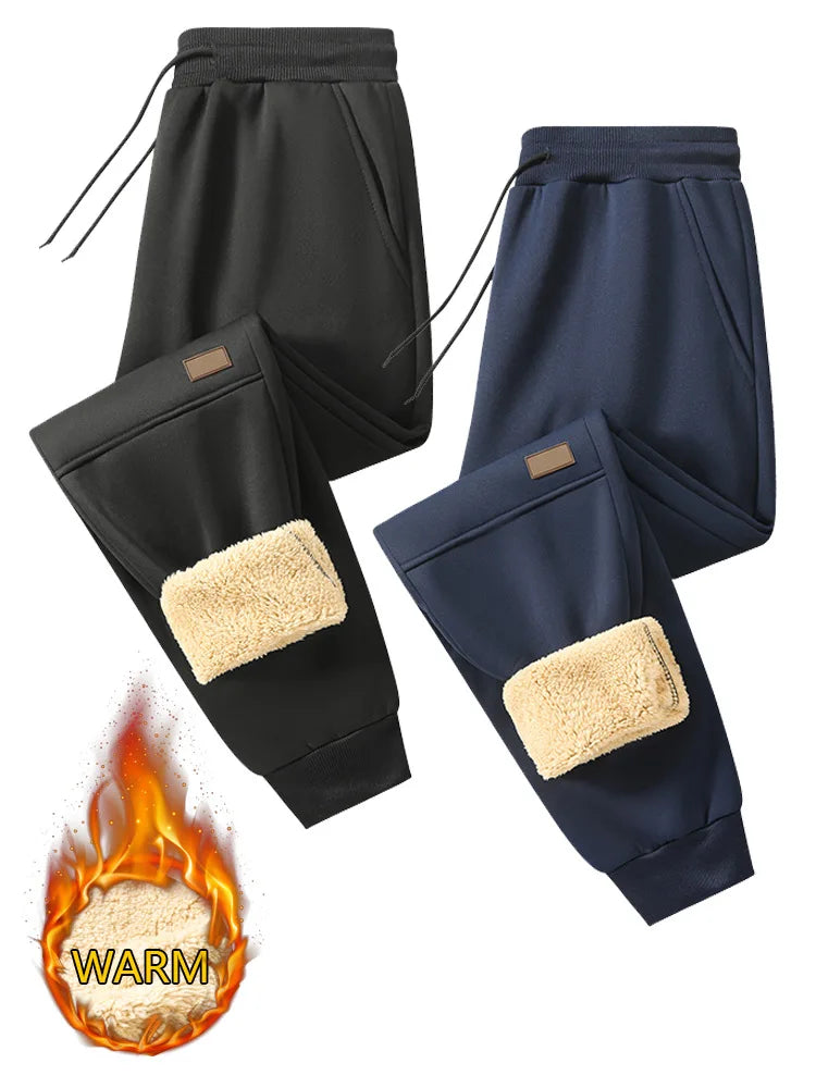 Casual for Autumn and Winter Men's Large Size Plus Velvet Pants Thermal Sports Thickened 2025 Sets Man Black Sweatpants Baggy