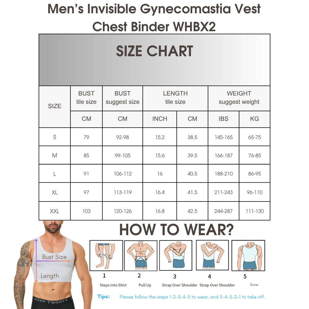 2Pcs Men Sleeveless Compression Vest Gynecomastia Chest Binder Breathable Summer Shaper For Trans FTM Sport Undershirt