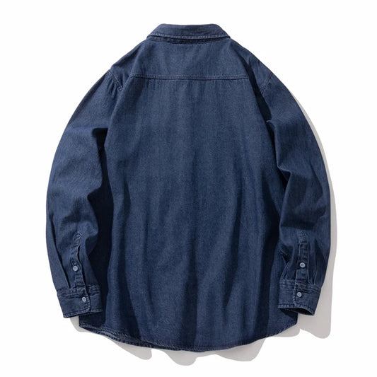 Classic Washed Denim Shirt Men's 2025 Autumn New Dark Blue Fashion Loose Casual Long-sleeved Jean Shirts Korean Clothes