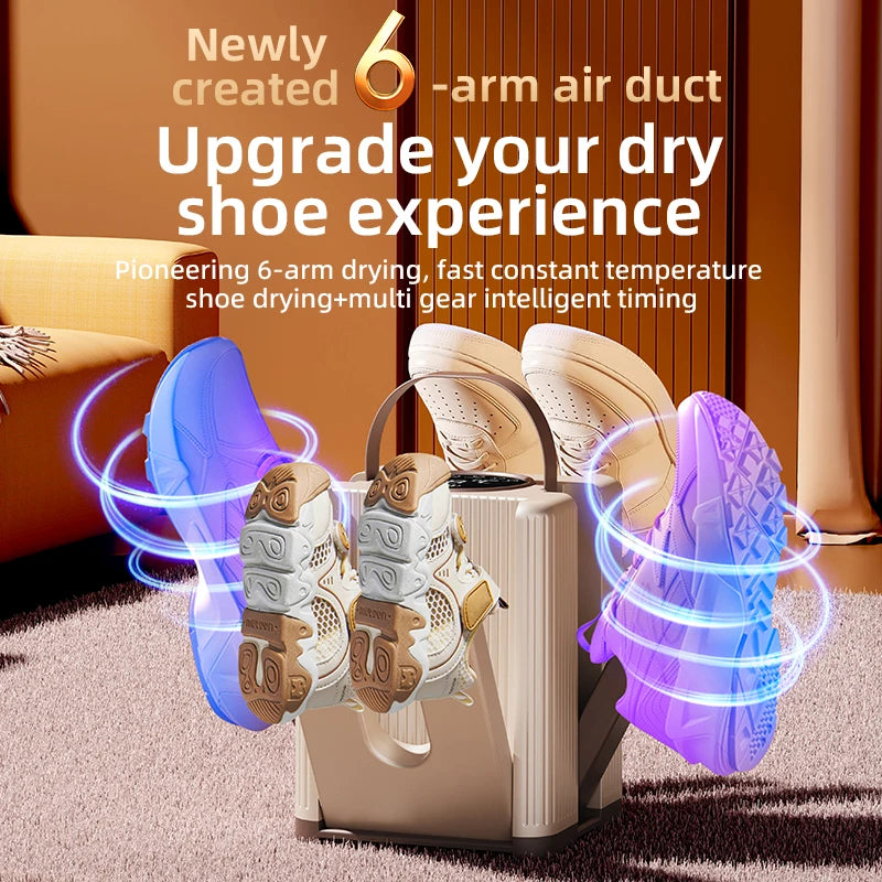 Six Arm Shoe Dryer Foldable Electric Shoe and Boot Dryer Timing Control Household Shoe Warmer Portable Heater For Socks Boots