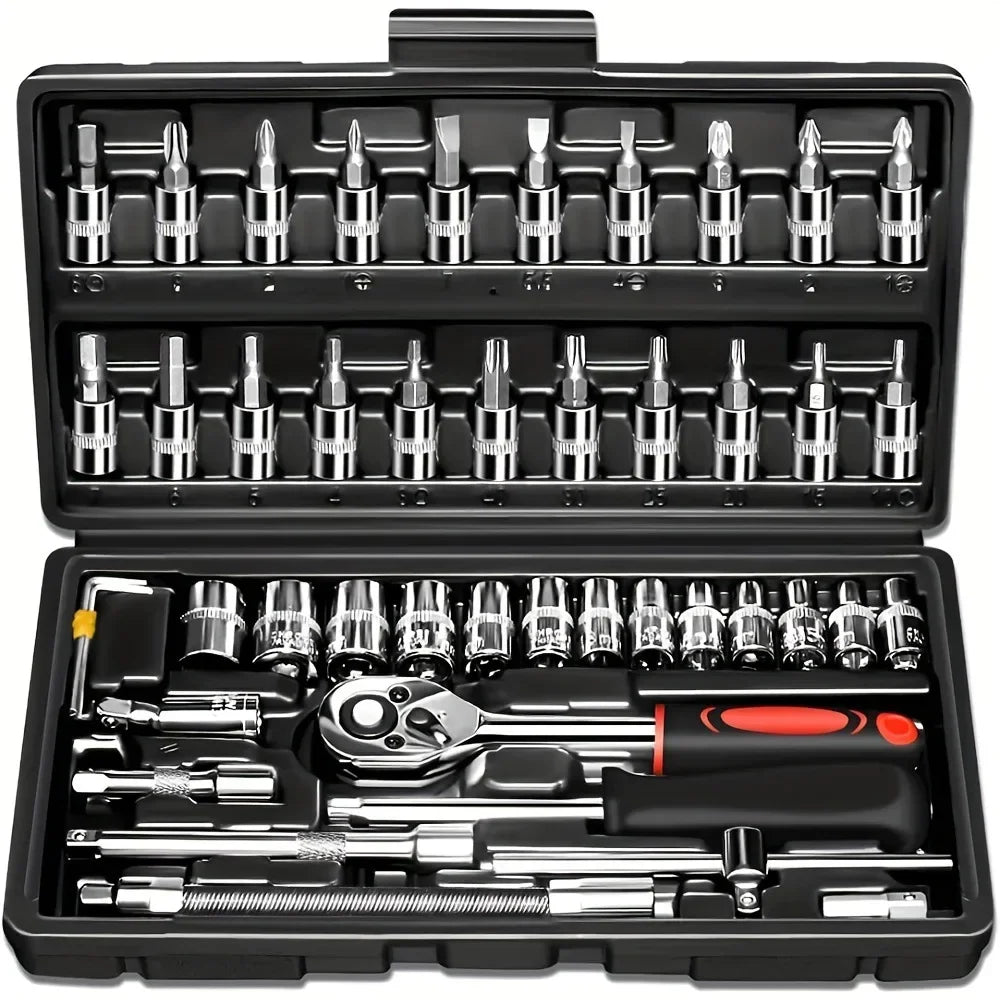 216-Piece Professional Socket Set 1/2' 3/8' 1/4' Drive SAE & Metric with 72-Tooth Ratchet for Automotive And Home Repair.(1SET)