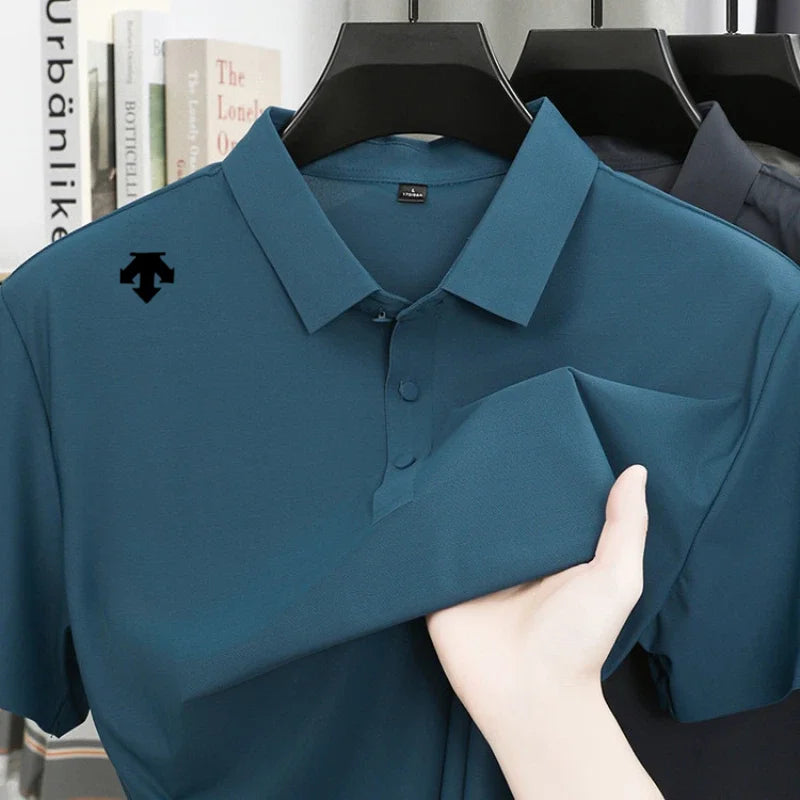 Brand Ice Silk Short sleeved Men's Printed Polo Shirt Fashion Sports Top Summer Comfortable Breathable Leisure High end T-shirt