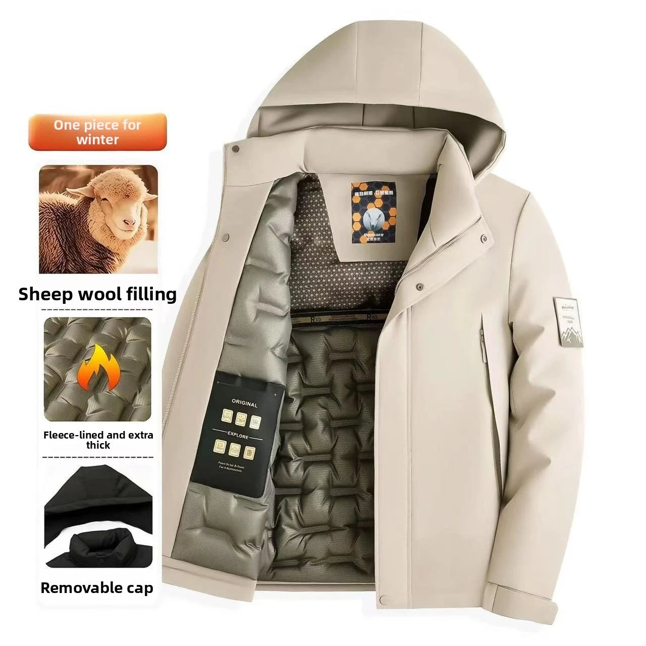 2025 Autumn/Winter New Hooded Cotton Jacket Thickened Warm Youth Leisure Outdoor Cold proof Coat with Wool Fillers Inside