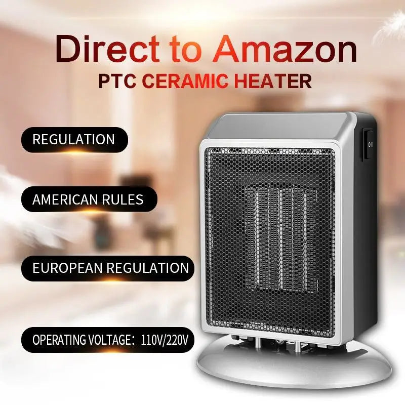 900W Energy Saving Cycle Smart Room Portable PTC Ceramic Mini Fan Heater, Home Office Electric Heater
