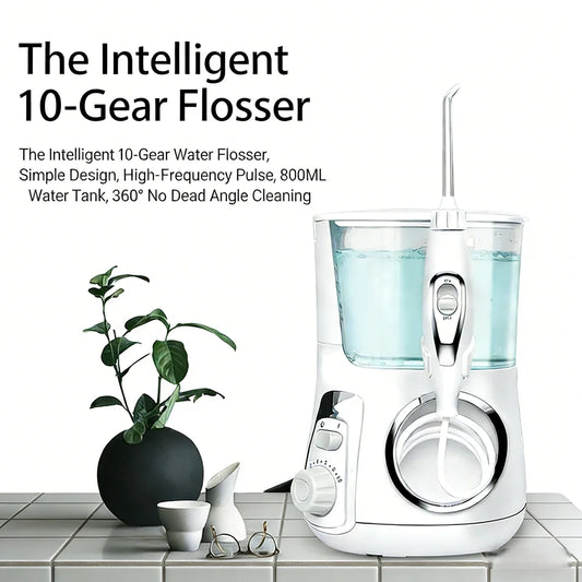 10 Modes Electric Dental Water Pick 800ML Countertop Oral Irrigator Home Use Teeth Cleaner with 5 Multi-Purpose Nozzles