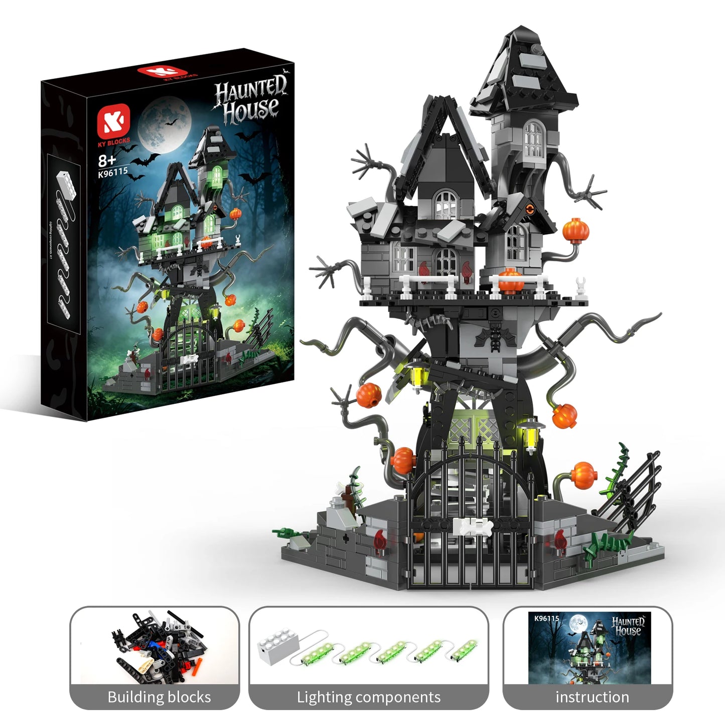 K96115 Halloween Nightmareal Castle Building Blocks Ghost Skeletion Pumpkin Hut Model Bricks Toys Ornament Diy Gifts Boys