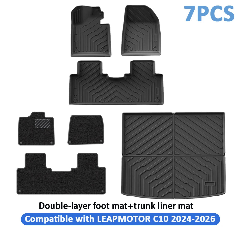 Car Floor Mats For Leapmotor C10 2024 2025 2026 Car Floor Mats & Cargo Liner TPE 3D Foot Mat Waterproof Trunk Mat Protective Pad