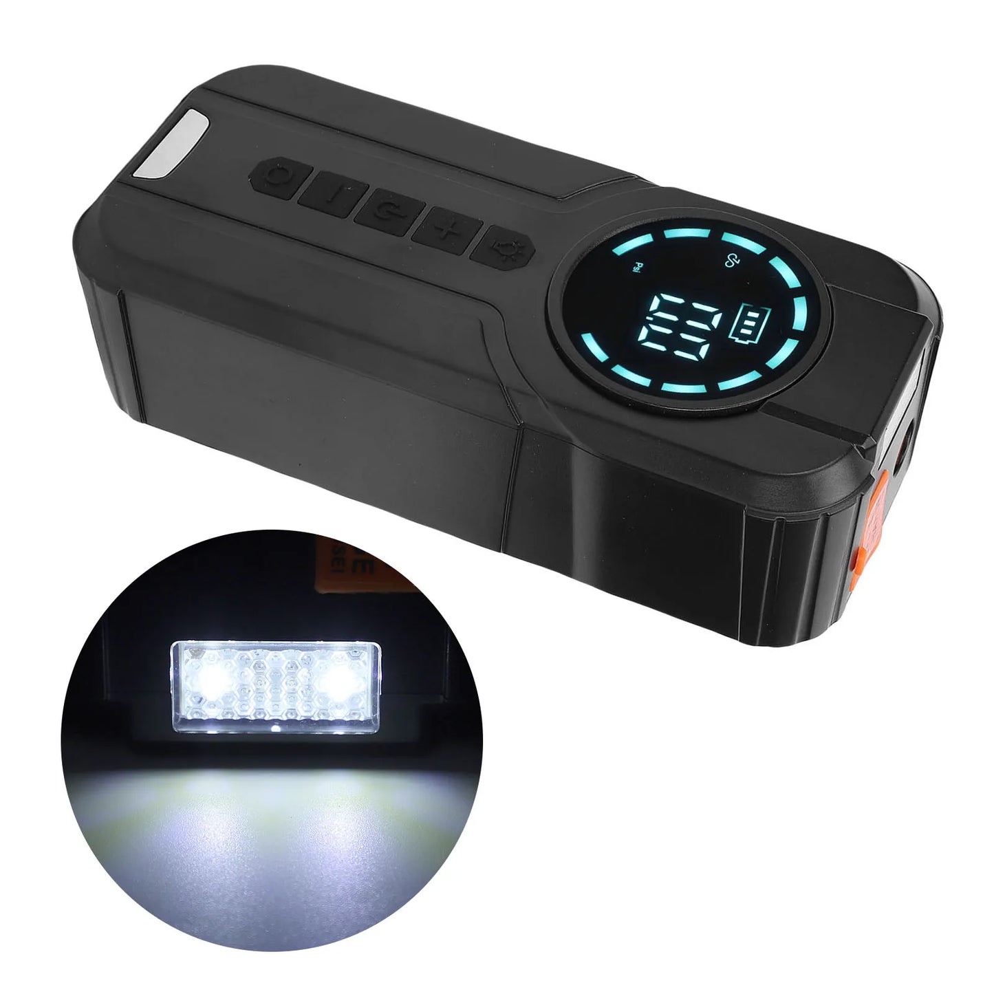 Car Jump Starter Portable Air Compressor 10000mAh with Pressure Display Emergency Lighting Cordless Tire Inflator for Car Bike