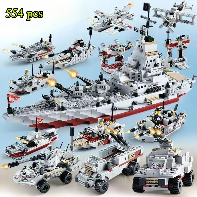 Huge size 1560PCS Navy war ship Army Ship Model Warship 6 in 1 Multi-Shape Combination Building blocks Toys For Kids