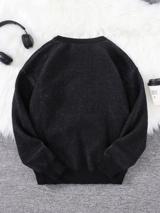 Autumn and Winter Abstract Kitten Jacquard Pattern Pullover Sweater Casual Round Neck Knitted Men's Pullover