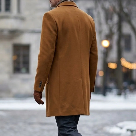 New Men's Wool Blends Double Breasted Trench Coat - Winter Knee-length Jacket | Business Casual & Streetwear Long Coat for Men