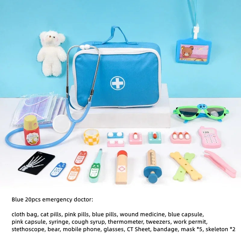 Pretend Play Doctor Toys Educational Toys for Children Kid Wooden Simulation Dentist Check Brush Teeth Medicine Set Role Playing