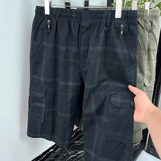 Men's Cargo Shorts New Summer Breathable 100% Cotton Thin Plaid 7-Point Pants Sports Casual Minimalist Style Comfortable Daily