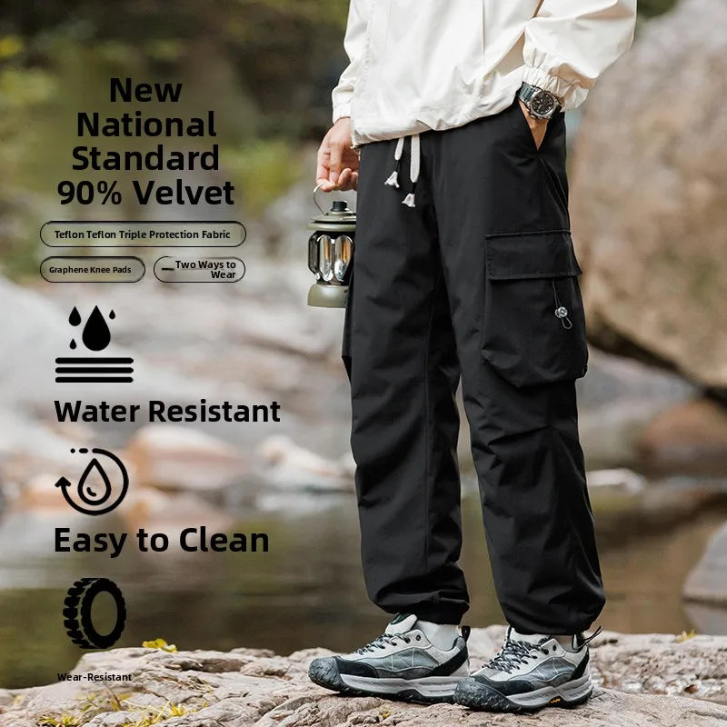Men's Winter Windproof Waterproof Durable 90% White Duck down Thermal Outdoor Workwear Ski Pants Fashionable Straight Leg Tro...