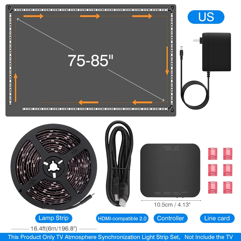 Color Real-Time Sync LED Light Strip For 40-85Inch TV Ambient Backlight HDMI-Compatible 2.0 Device Sync Box Light Kit For TV Box