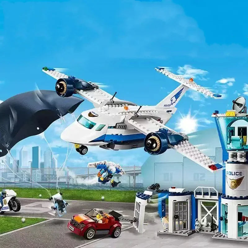 Compatible MOC Sets City Series Building Blocks Sky Police Air Base Control Tower parachute Model Assembly Toy Gifts 60210