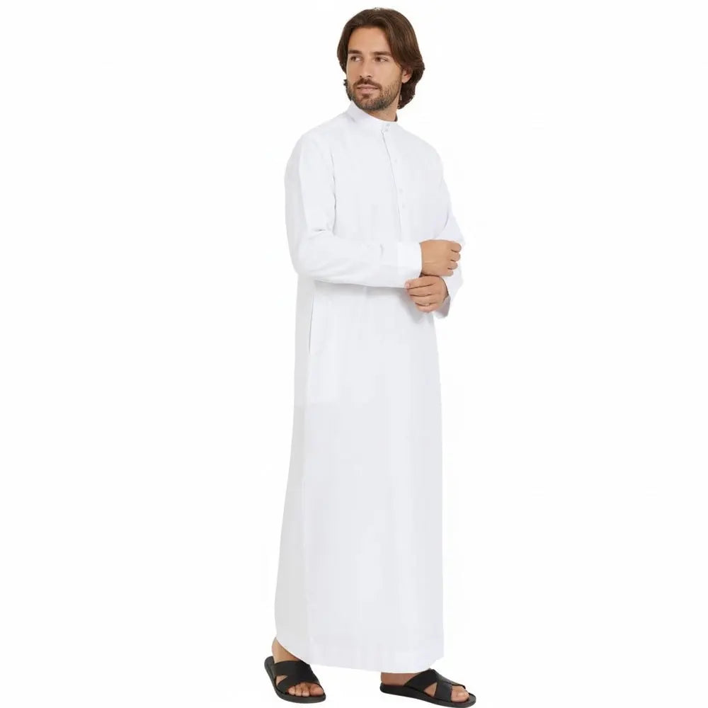 Middle East Arab Mens Robe Loose Fit Standing Collar Round Neck Traditional Islamic Clothing Long Kaftan