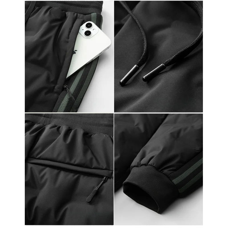 Graphene Heating High Fluffy 90 White Goose down Winter Men's Pressed Glue Filled Windproof Warm Trousers with Ankle Zipper