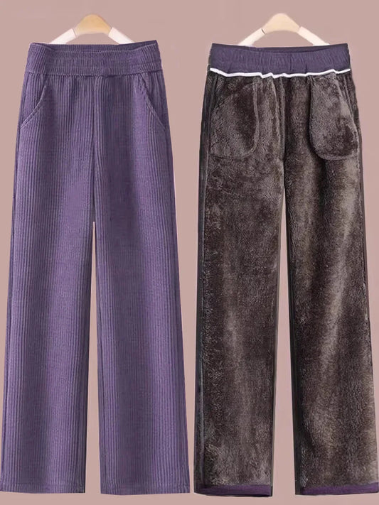 Fleece Lined Thick Corduroy High Waist Wide Leg Pants Women's Autumn Winter New Style Drapey Mom Straight Leg Trousers Trendy