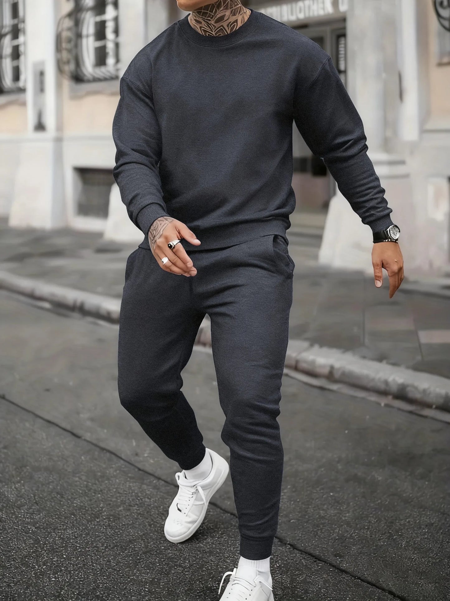 Solid Casual New In Men's Sets Basic Comfy Warm Sweatshirts Fleece Jogging Sportpants 2 Piece Set Autumn Winter Daily Streetwear