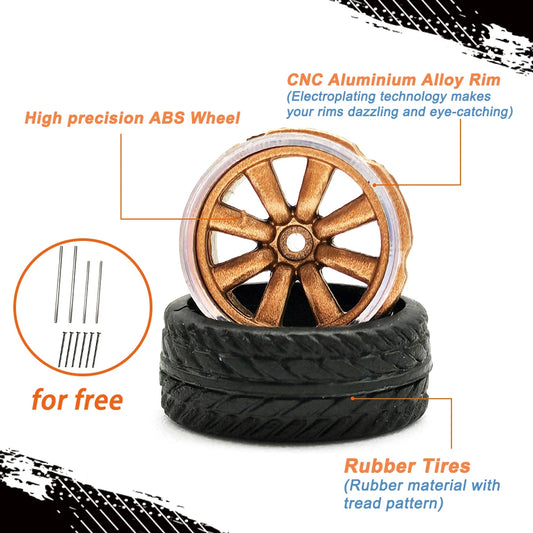 1/64 Model Car Wheels 4 Sets-11mm Diameter ABS Rubber Tires with Brake Disc-Upgrade Parts for Tomica Hot Wheels Diecast Vehicles