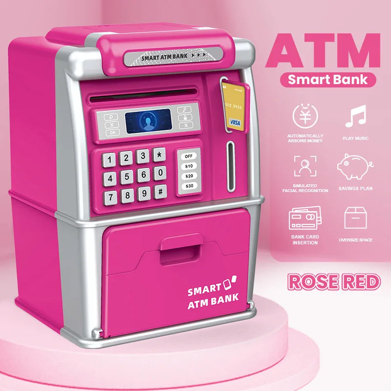 Children ATM Automatic Deposit Teller Machine Toy Smart Password Swipe Card Coin Saving Box Kid Electronic Piggy Bank with Music