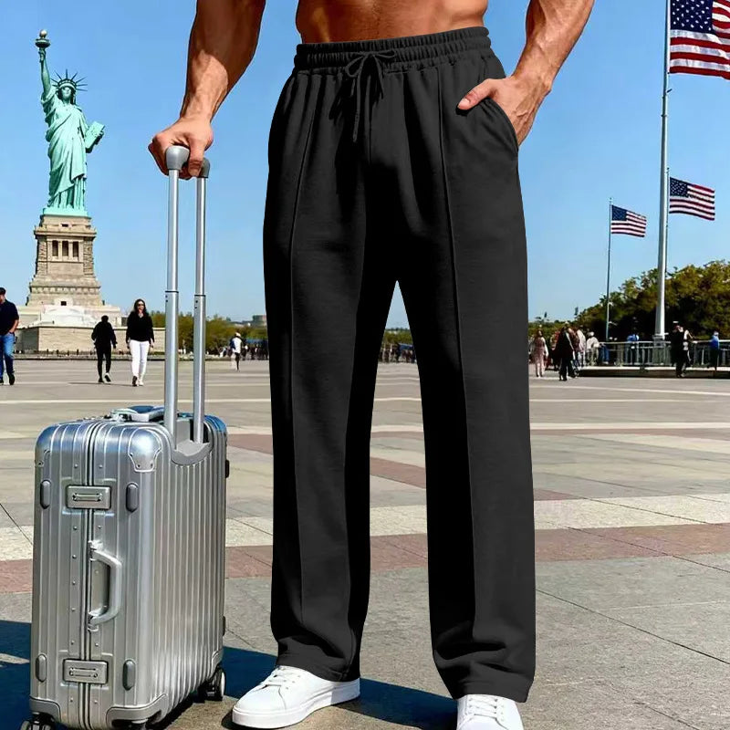 Amazon European American plus size knitted pants, four-season loose straight leg joggers for men business casual sports wear