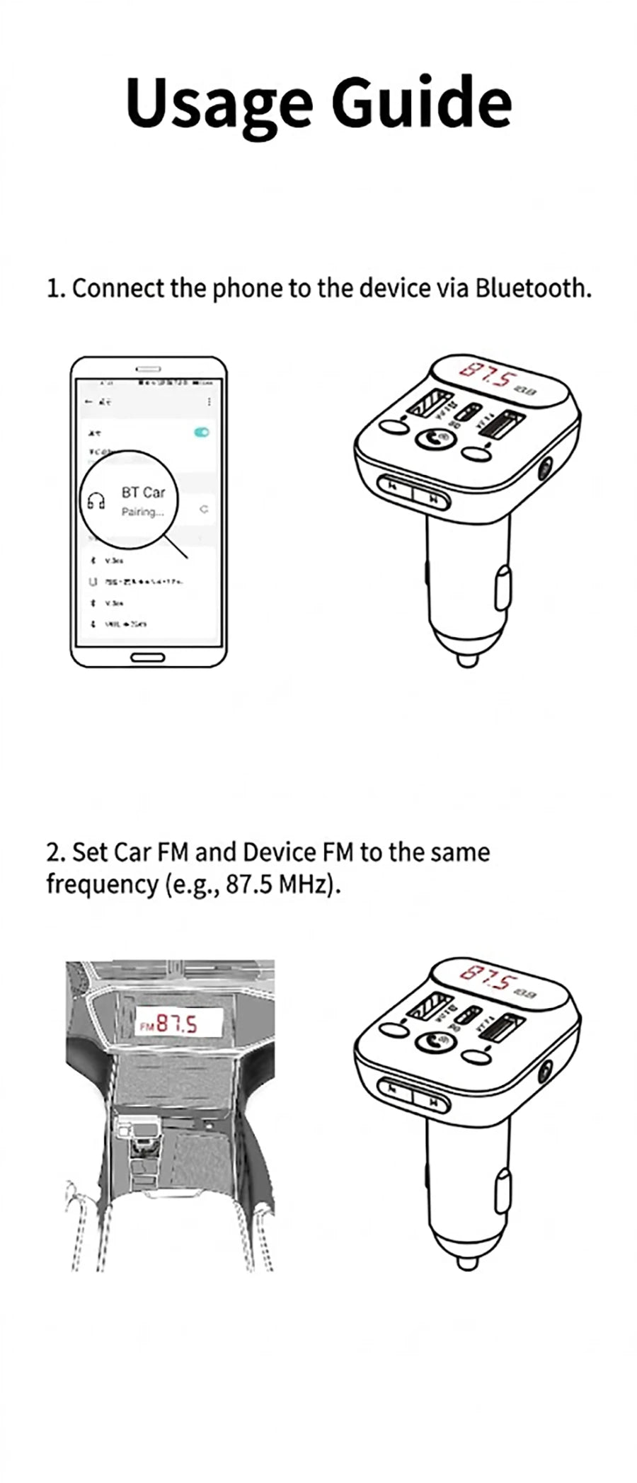 Car Bluetooth FM Transmitter Audio Adapter With RGB Ring Light Dual USB QC3.0 And Type-C Fast Charger Hands-Free MP3 Player