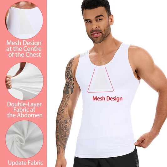 Slimbelle Men's Compression Shapewear Tank Top Mesh Bust Vest Breathable Tummy Control Underwear Body Shaper Slimming Undershirt