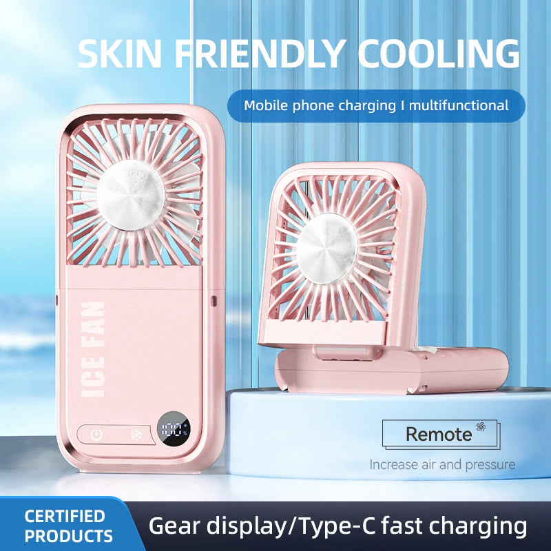 Portable Fan Semiconductor Cooling with Power Bank LED Display Type-C Rechargeable Foldable Pocket Fan